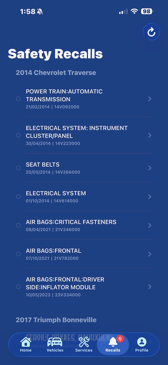 Safety Recalls list