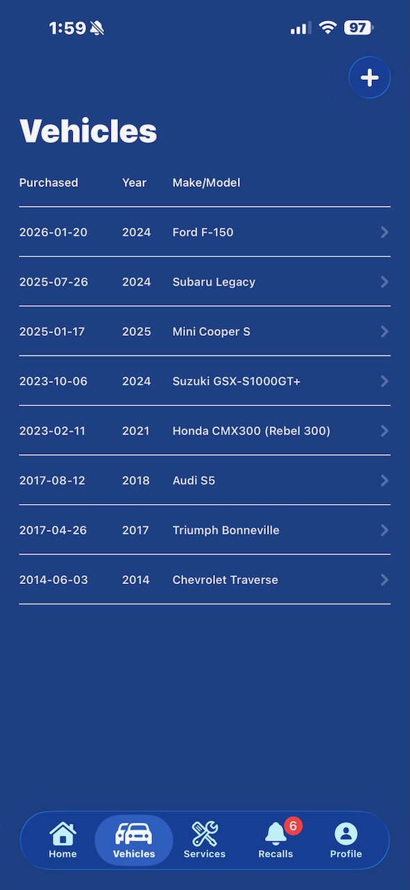 Vehicles list